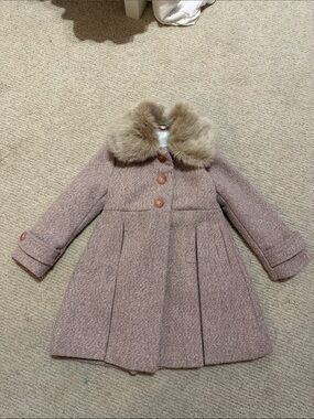 Edgehill Collection Girls' Dusty Pink Pea Coat with Faux Fur Collar